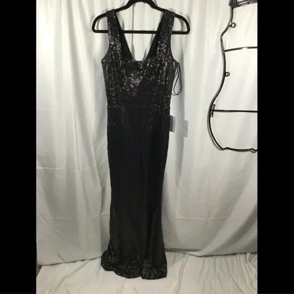 NWT $300 Dress the Population Raven Sequin Gown Matte Black [SZ Medium ] -  coffeafoods.com